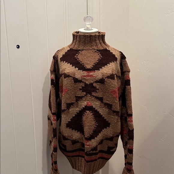 Polo Country Ralph Lauren Wool Hand Knit Patterned Brown Sweater - Picture 2 of 6